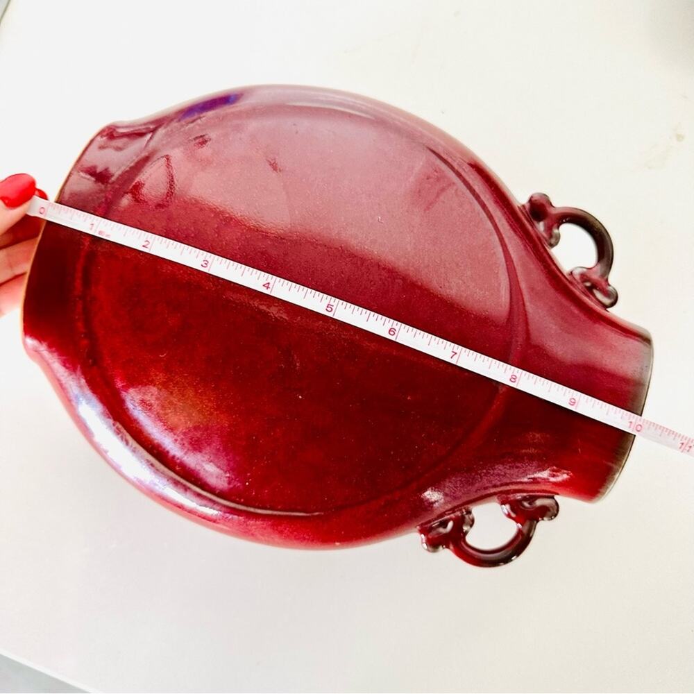 VINTAGE Rich Red Burgundy Ceramic Circular Vase Decor Mid Century Modern Retro - Picture 9 of 9